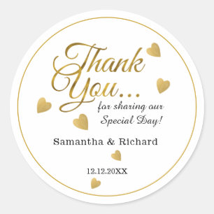 Sticker Rond Cadeau de mariage Cœur de remerciement en or éléga