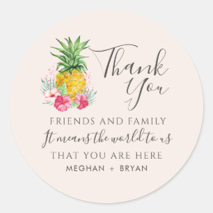 Sticker Rond Cadeau de mariage de plage de fleurs tropicales