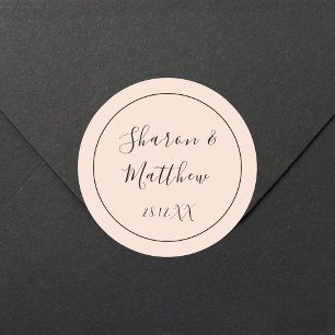 Sticker Rond Cadeau de mariage écriture calligraphique rose blu