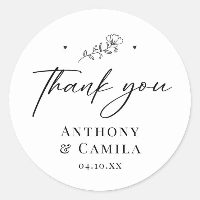 Sticker Rond Cadeau de Mariage Élégant Merci (Devant)