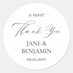 Sticker Rond Cadeau de Mariage Élégant Merci Sucré