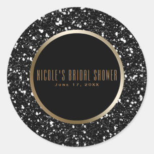 Sticker Rond Cadeau de mariage élégant paillettes or et noir Gl