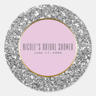 Sticker Rond Cadeau de mariage élégant paillettes rose or argen