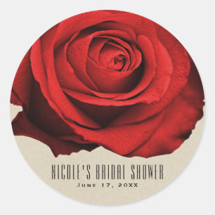 Sticker Rond Cadeau de mariage élégant Red Rose Kraft Rustic Gl