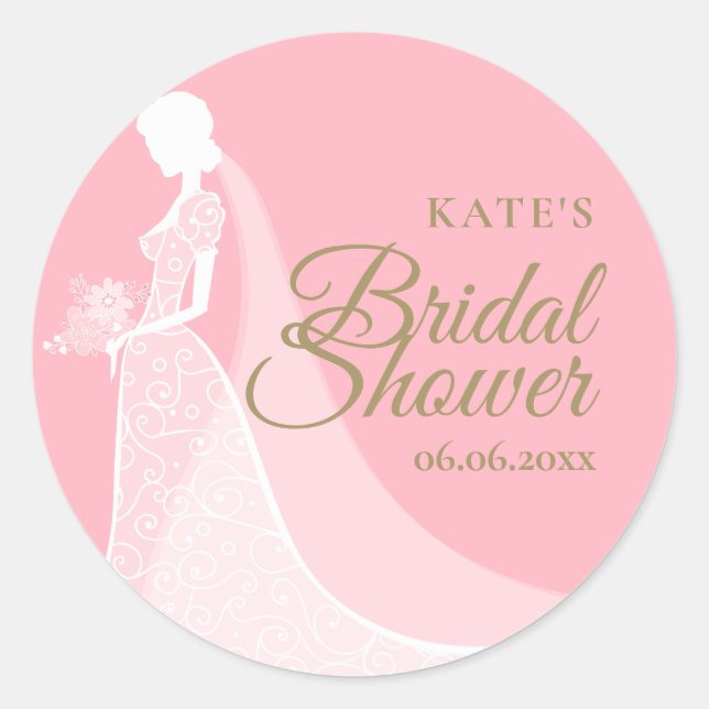 Sticker Rond Cadeau de Mariage Élégant Robe de Mariée (Devant)