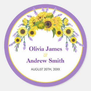 Sticker Rond Cadeau de mariage élégant vintage tournesol et lav