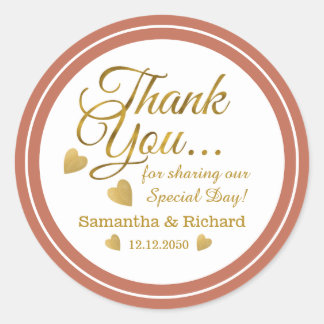 Sticker Rond Cadeau de mariage en terre cuite Merci Or  