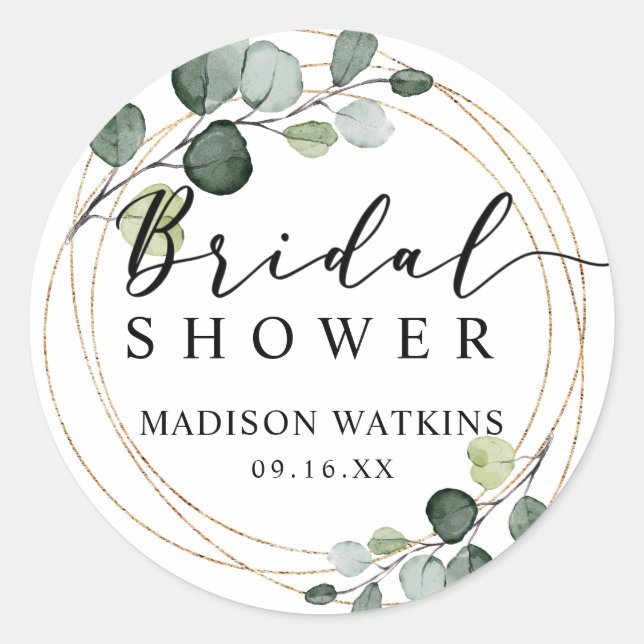 Sticker Rond Cadeau de mariage en verdure d'eucalyptus doré (Devant)