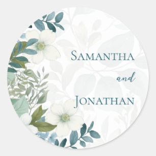 Sticker Rond Cadeau de mariage Fleur d'Eucalyptus Ivoire Vert S