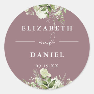 Sticker Rond Cadeau de mariage floral verdure mauve