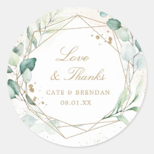 Sticker Rond Cadeau de mariage géométrique doré à verdure d'euc