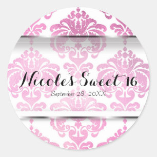 Sticker Rond Cadeau de mariage glamour vintage damas rose