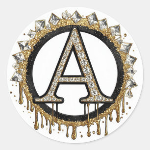 Sticker Rond Cadeau de mariage initial en or Monogramme perle