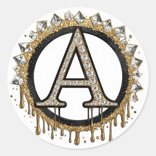 Sticker Rond Cadeau de mariage initial en or Monogramme perle (Devant)