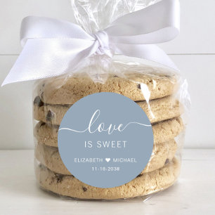 Sticker Rond Cadeau de mariage Love Is Sweet Dusty Blue
