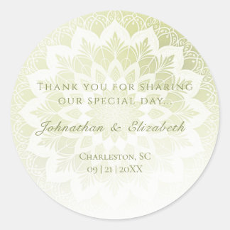 Sticker Rond Cadeau de mariage mandala à dentelle verte