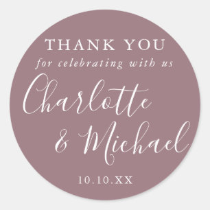 Sticker Rond Cadeau de mariage Mauve Signature Remerciement