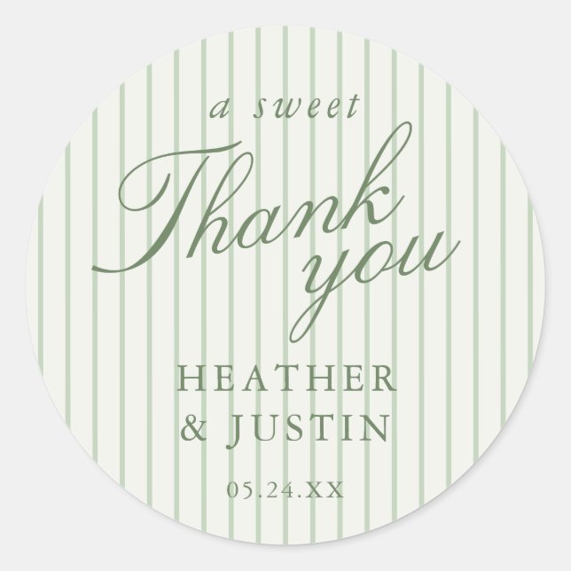Sticker Rond Cadeau de Mariage Merci Doux en Vert (Devant)