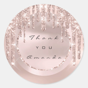 Sticker Rond Cadeau de Mariage Merci Nom Drips Rose Paillettes
