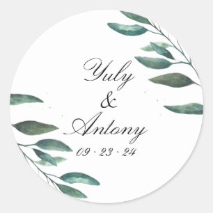 Sticker Rond Cadeau de mariage minimaliste à la verdure élégant