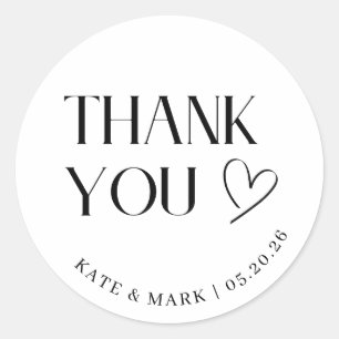 Sticker Rond Cadeau de Mariage Minimaliste Merci