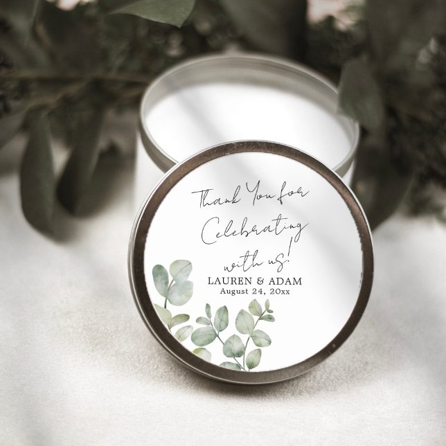 Sticker Rond Cadeau de mariage moderne à l'eucalyptus (Créateur téléchargé)