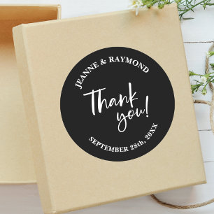 Sticker Rond Cadeau de Mariage Moderne Personnalisé Noir Écritu