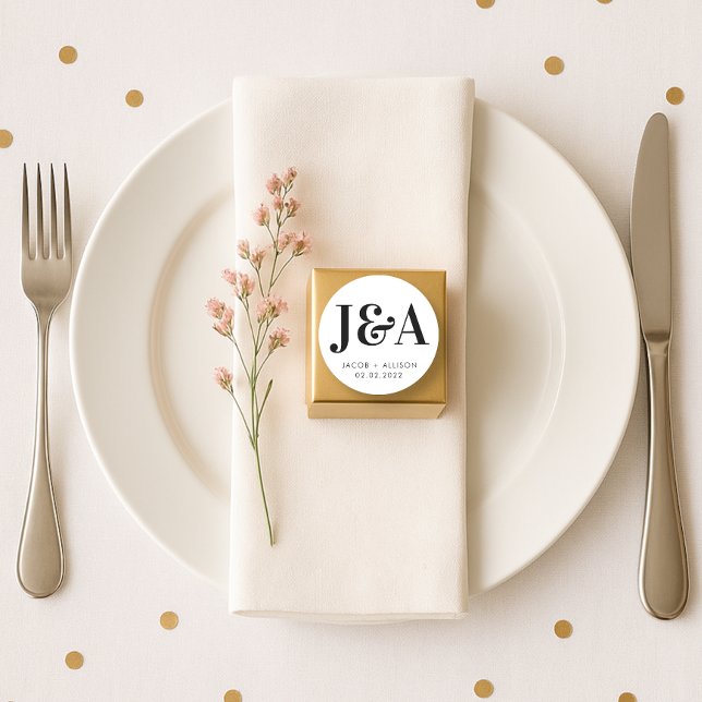 Sticker Rond cadeau de mariage monogramme élégant (Créateur téléchargé)