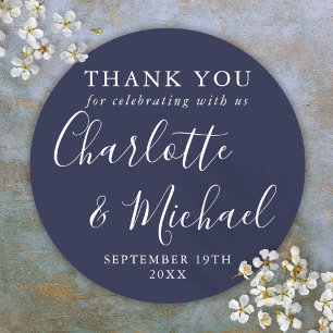 Sticker Rond Cadeau de mariage Navy Blue Signature remerciement