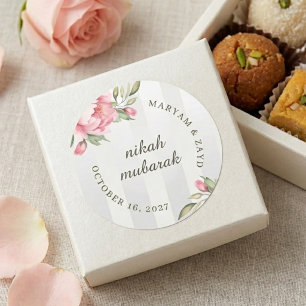 Sticker Rond Cadeau de mariage Nikah Mubarak Rayure de pivoin