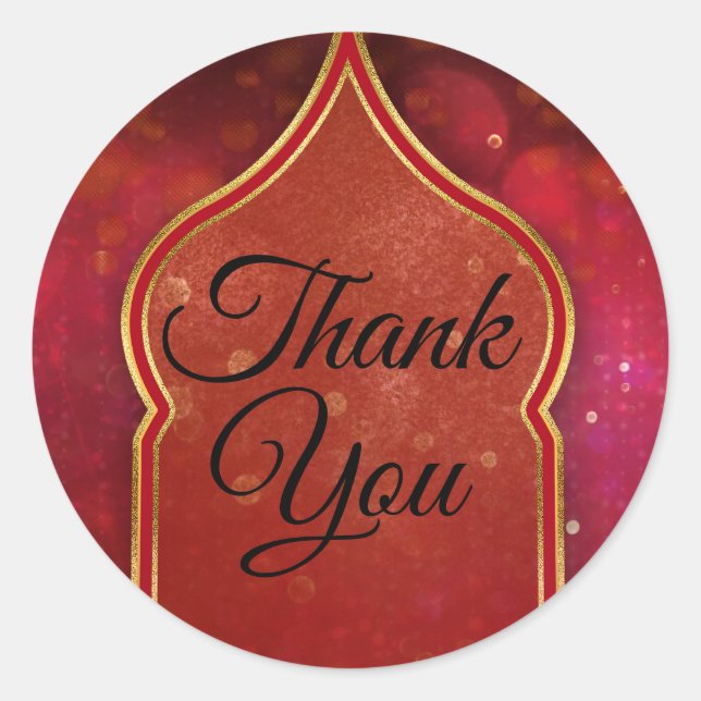 Sticker Rond Cadeau de mariage Nuits marocaines Rouge & Or (Devant)