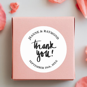Sticker Rond Cadeau de Mariage Personnalisé Merci Calligraphie