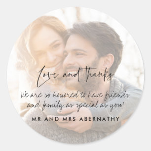 Sticker Rond Cadeau de mariage photo de remerciement Amour et M