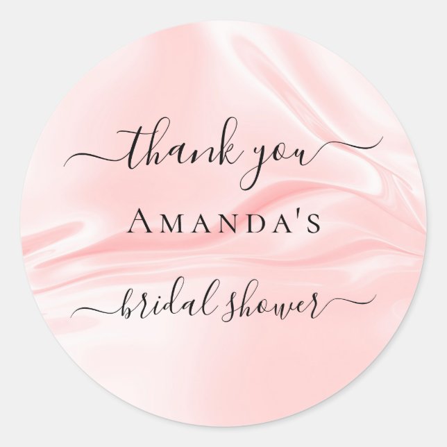 Sticker Rond Cadeau de mariage rose blush soie satin nom merci (Devant)