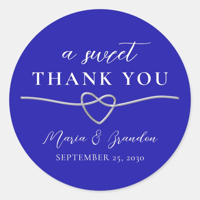 Sticker Rond Cadeau de Mariage Royal Blue Merci (Devant)