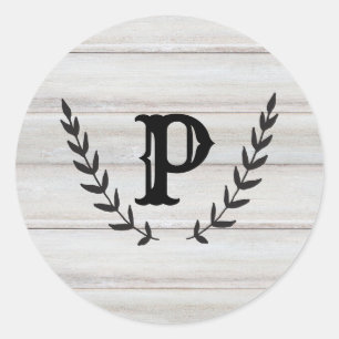 Sticker Rond Cadeau de Mariage Rustique Bois Blanc Shabby Chic