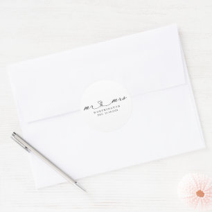 Sticker Rond Cadeau de mariage rustique pour jeunes mariés M. e