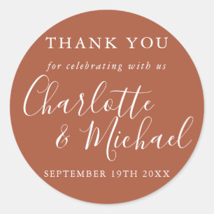 Sticker Rond Cadeau de mariage signature en terre cuite Merci