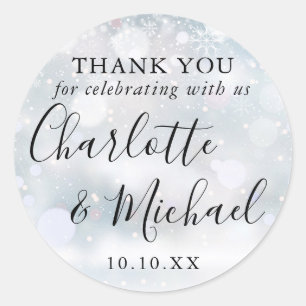 Sticker Rond Cadeau de mariage signature Winter Snow Remercieme