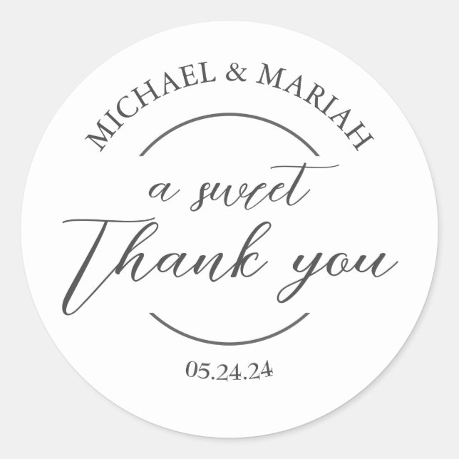 Sticker Rond Cadeau de Mariage Simple Élégant Merci (Devant)
