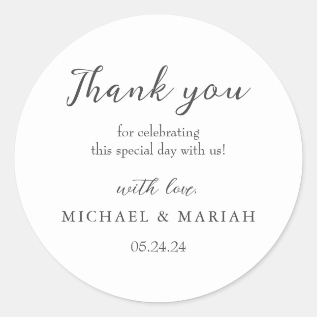Sticker Rond Cadeau de Mariage Simple Élégant Merci (Devant)