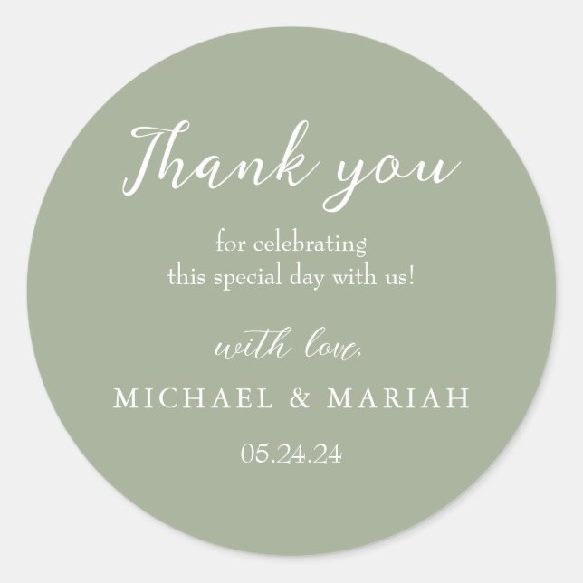 Sticker Rond Cadeau de Mariage Simple Élégant Merci (Devant)