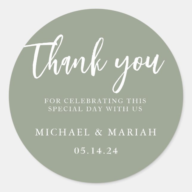 Sticker Rond Cadeau de Mariage Simple Élégant Merci (Devant)