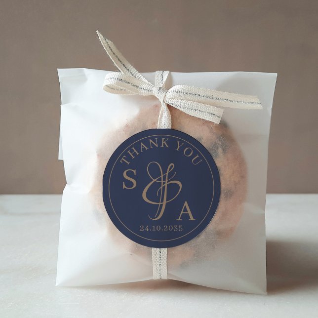 Sticker Rond Cadeau de mariage simple moderne Navy & Or (Créateur téléchargé)