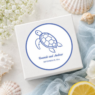 Sticker Rond Cadeau de mariage tortue dessiné à la main chic