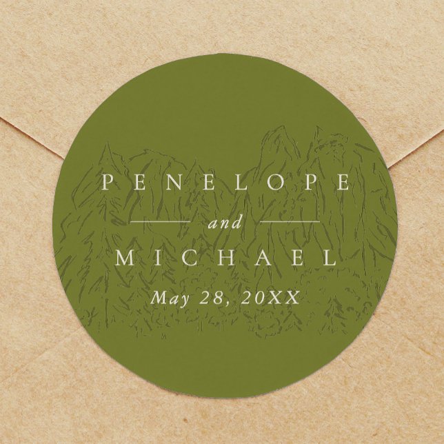 Sticker Rond Cadeau de mariage Vert mousse du parc national de  (Moss Green Yosemite National Park Wedding Favor Classic Round Sticker)