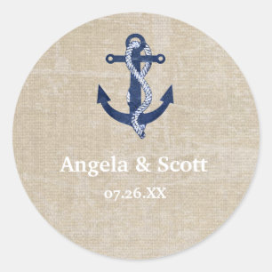 Sticker Rond Cadeau de mariage vintage ancre nautique