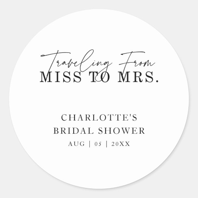 Sticker Rond Cadeau de Mariage: Voyage de Miss à Mrs (Devant)