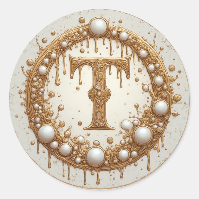 Sticker Rond Cadeau de motif de bijou à initiale T monogramme d (Devant)