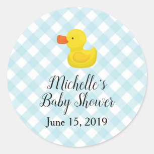 Sticker Rond Cadeau de Naissance Canard en Caoutchouc à Carreau